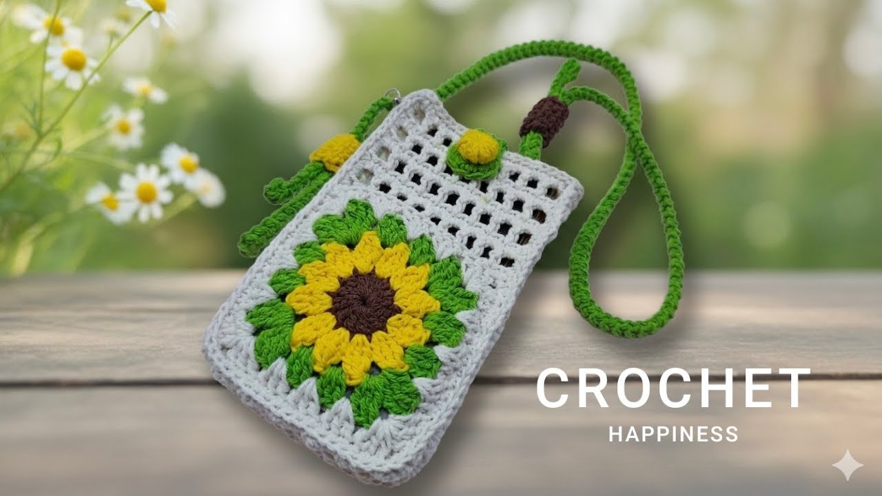 ถักโครเชต์กระเป๋าใส่มือถือแบบคล้องคอ สายคล้องสามารถปรับได้ รูปแบบการถักง่ายมาก มือใหม่หัดถักตามได้