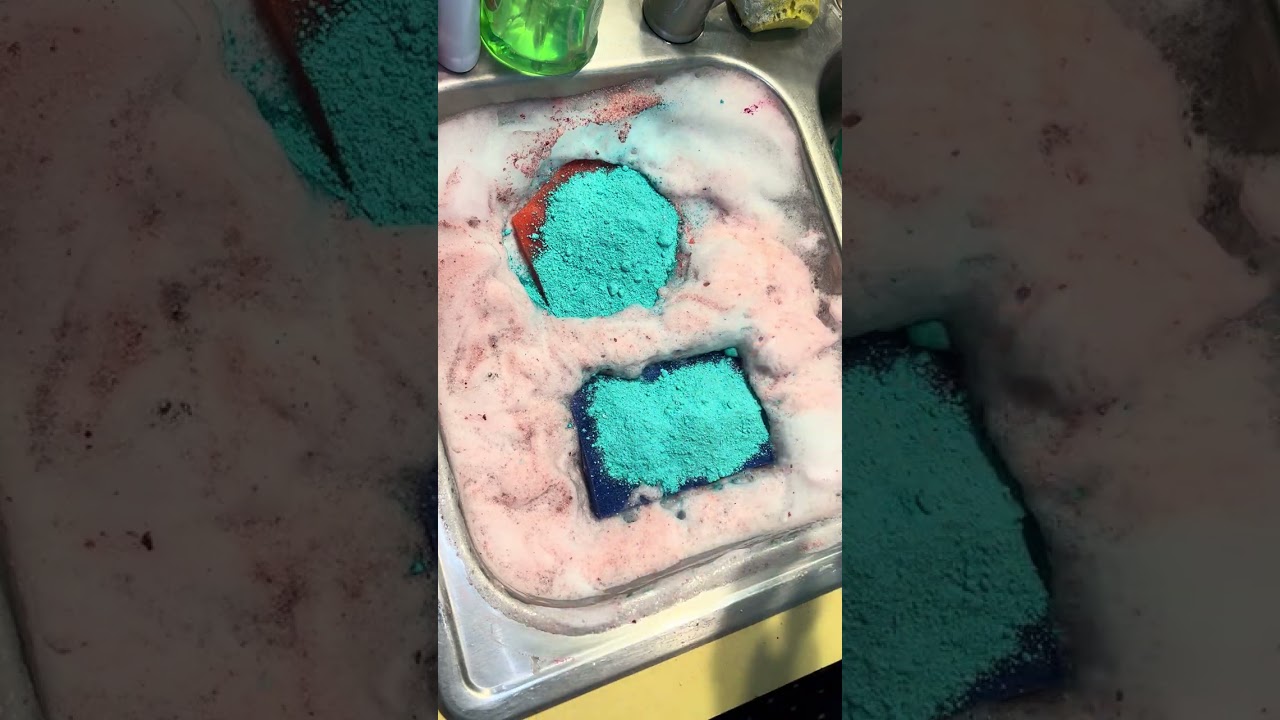 ASMR sponge squeezing colored powder bombs