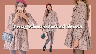 DIY Long sleeve tiered dress (with round neck & front tie) - Step by step sewing tutorial
