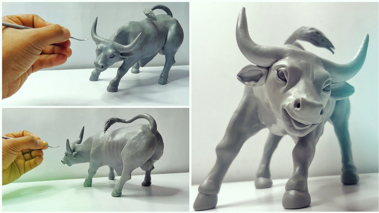 Charging Stock Market Bull Statue || Clay modelling || Wall Street Bull ...