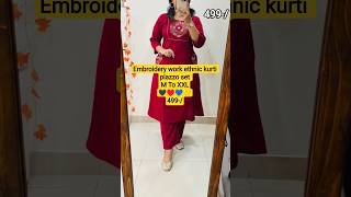 Embroidery work ethnic kurti plazzo set 💫!!#shorts #youtubeshorts #kurtiplazzoset #trending