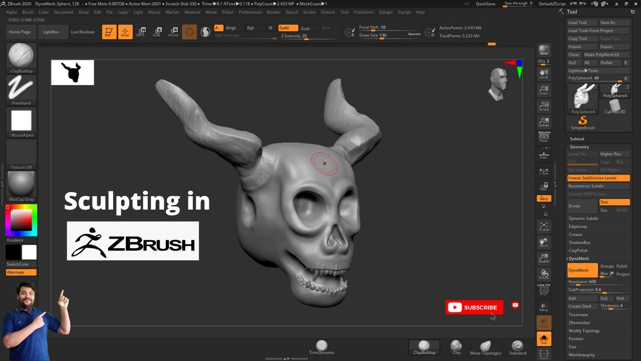 3d sculpting basic ZBrush Sculpting Skull Sculpting - YouTube