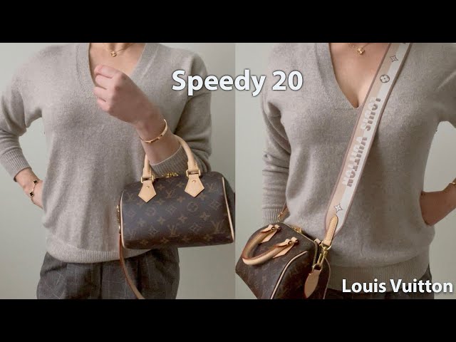 Speedy 20 monogram with Beige Bandoulière review + mod shots & LV strap  chat + what's in my bag 