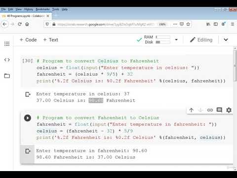 Celcius to farenheit python code & fahrenheit to celsius python