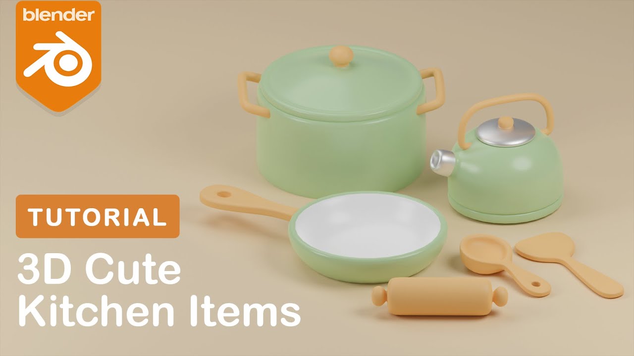 Cute kitchen items - add-on tutorial - Blender 3D beginner tutorial  realtime 