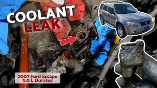 2007 Ford Escape Coolant Leak Fix | Water Pump to Engine Block Hose Connector Coolant