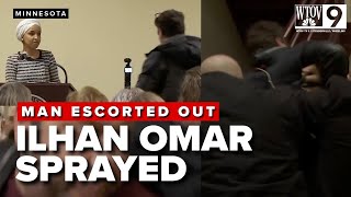 Ilhan Omar gets sprayed with unknown substance at town hall  Man escorted out