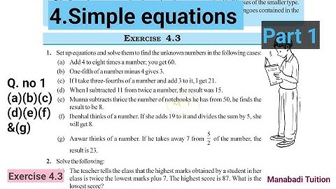 7th class maths|Chapter 4|🤷‍♀️Simple Equations| 💁‍♂️Exercise 4.3 |Q no 1| part 1|With notes|