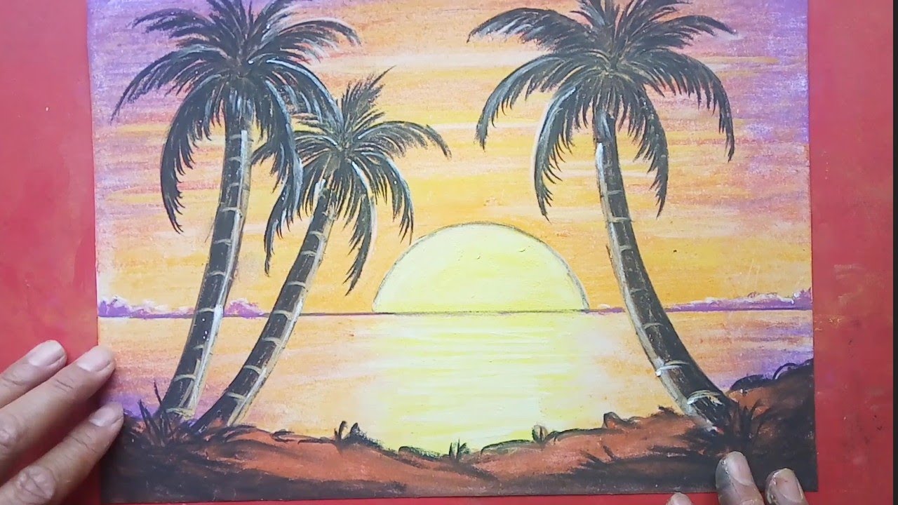Easy and simple Sunset drawing - YouTube