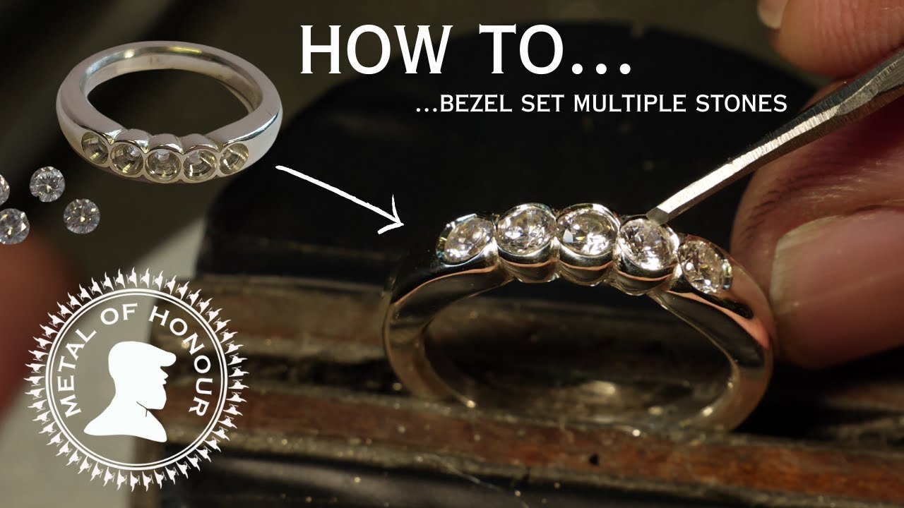 Как закрепить в оправе кольцо с 5 камнями.