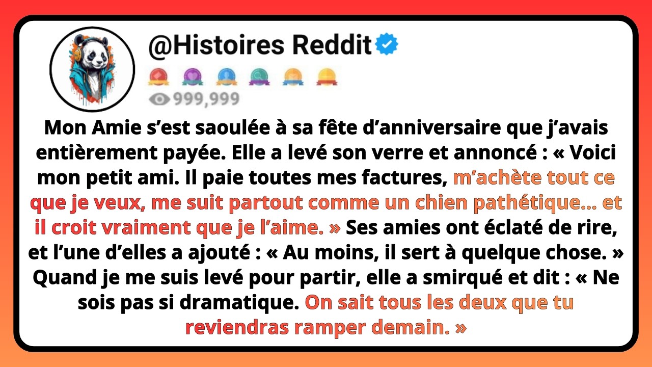 Le jour de son anniversaire, j’ai dépensé près de 5000 dollars pour la femme que j’aimais. Des fleurs, un gâteau personnalisé, un bijou hors de prix, tout. Elle a levé son verre devant tous ses...
