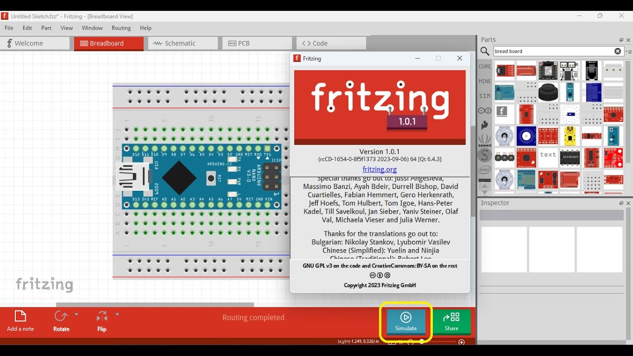 Fritzing Simulate Button - YouTube