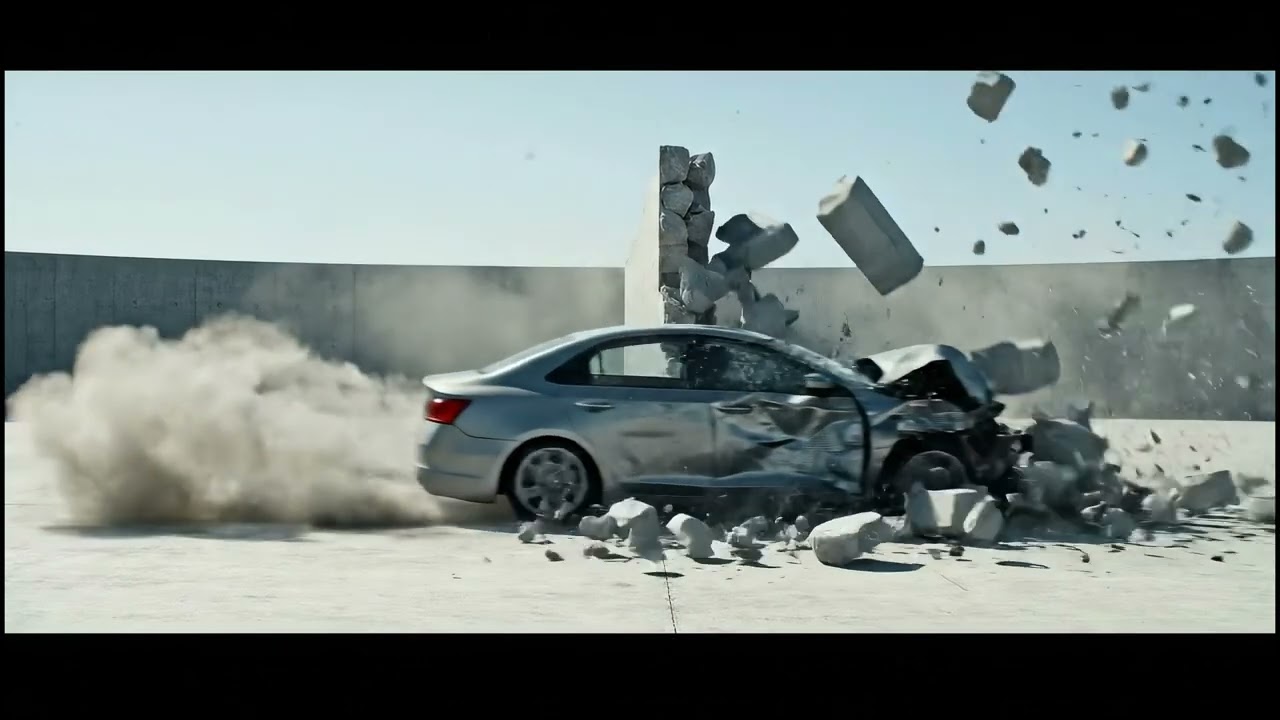 AI Crash Test 1: Car Smashes Through Concrete Wall | Realistic Deformation