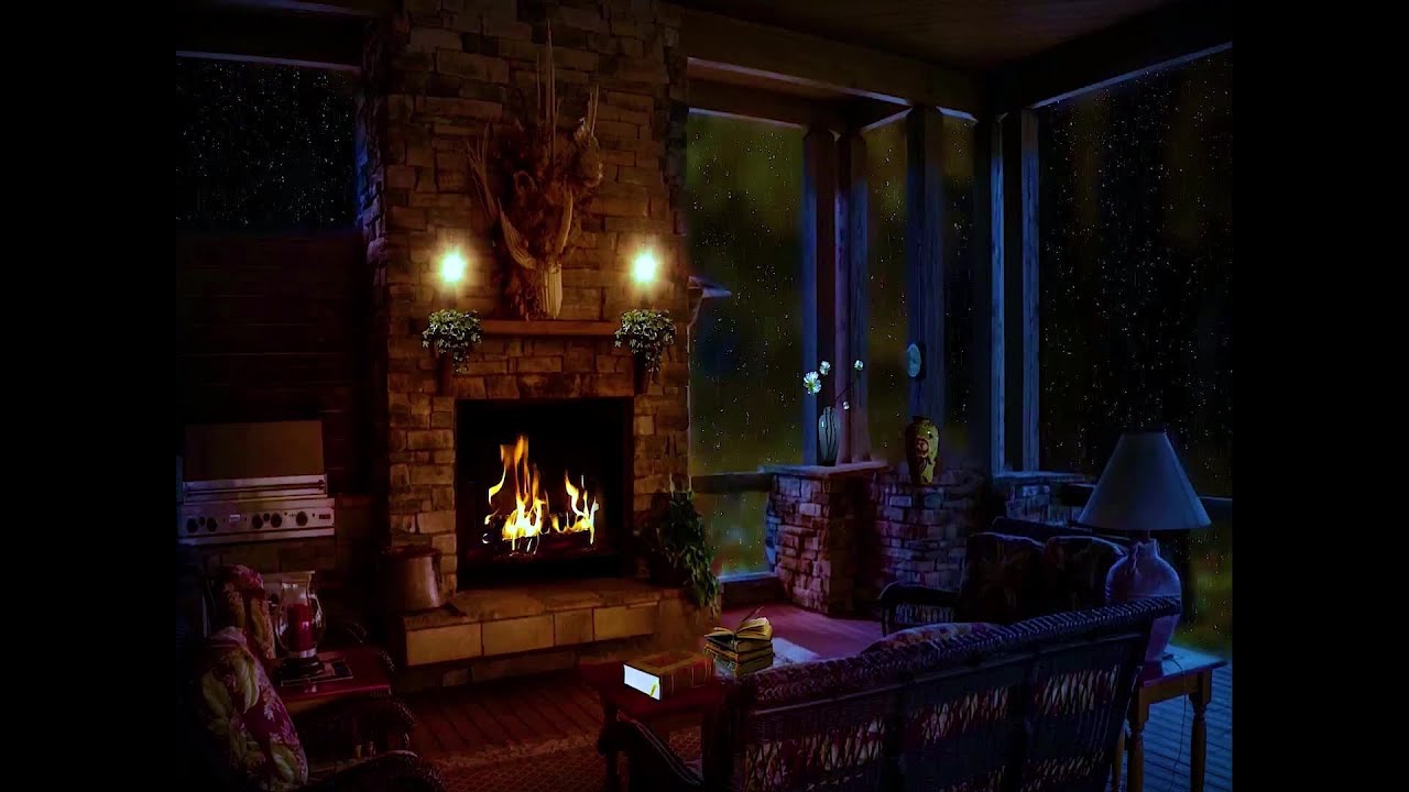 Rain and Fireplace Sounds Crackling Fireplace Rain Sounds for Sleeping, study and relax