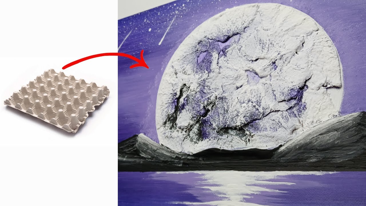 Textured Full Moon Painting with Egg Carton