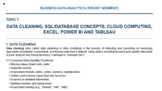 Business Data Analytics Session 7 | Data Cleaning, SQL, Cloud Computing, Excel, Power BI & Tableau