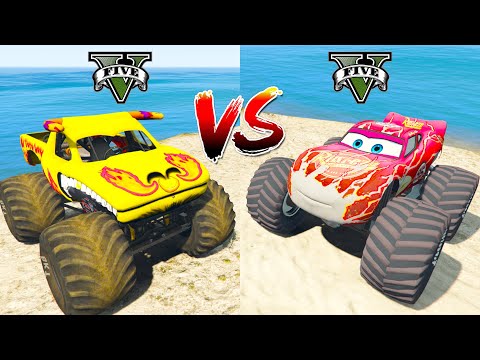 Monster Truck Mc.Queen vs Bull Monster Truck Stop The Train In GTA 5 