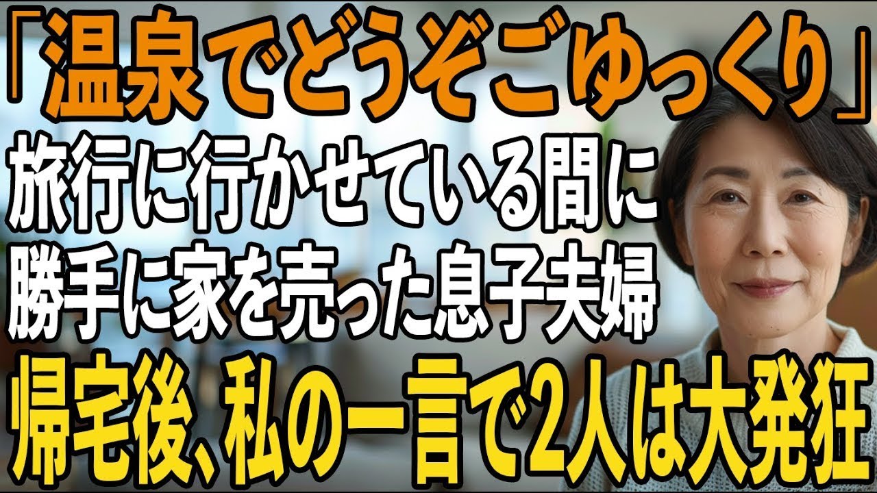 「温泉行ってこい」敬老の日、温泉旅行をプレゼントし私の留守中に勝手に家を売った息子夫婦。帰宅後、私は”静かに微笑み”財産全てを奪い返し【シニアライフ】【60代以上の方へ】