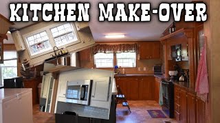 Mobile Home Kitchen Remodel  Repairing and Painting Cabinets  Faux Tile Backsplash