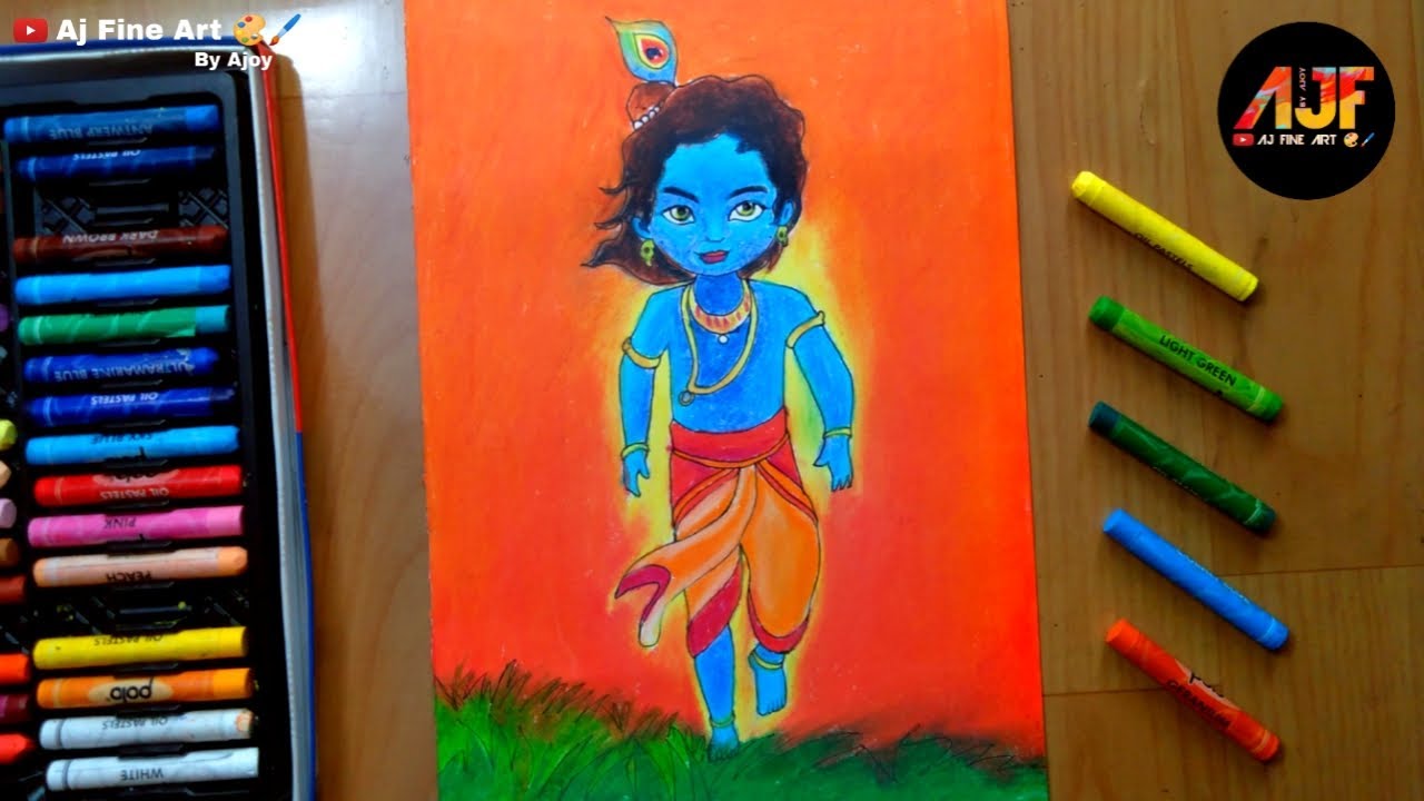 How to draw little krishna | Krishna drawing | with oil pastel ...
