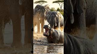 ELEPHANT CHARGES ANGRY HIPPO in River Showdown! 🐘🦛 #shorts