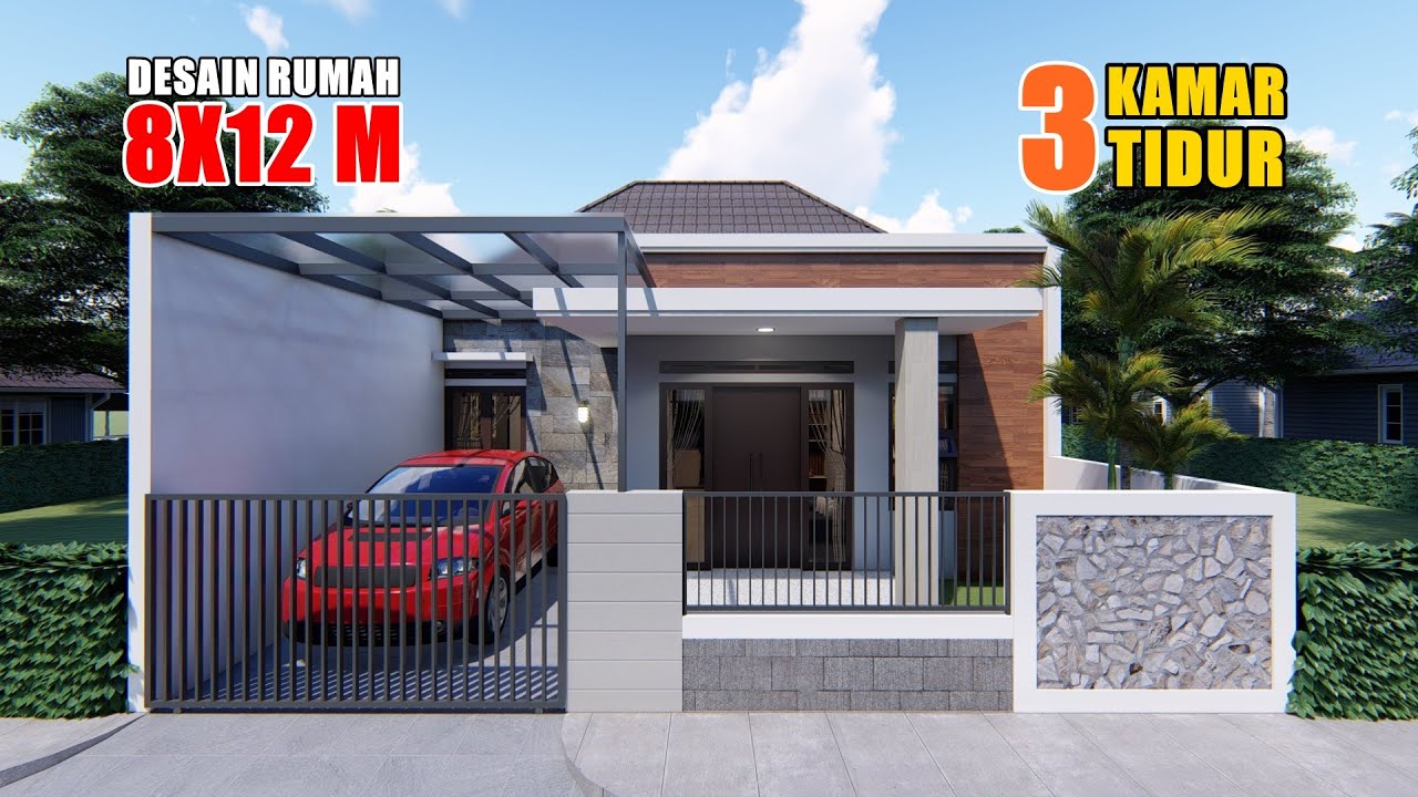  DESAIN RUMAH 8X12  M DENGAN 3 KAMAR TIDUR TETAP NYAMAN 