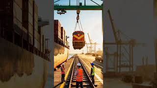 Evakuasi Lokomotif di Pelabuhan dengan Crane Raksasa Saat Senja #train #railway #shorts