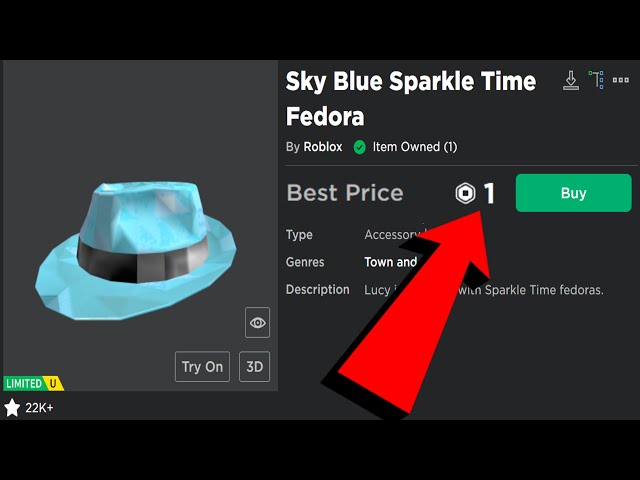selling sky blue sparkle time fedora for 1 ROBUX... - YouTube