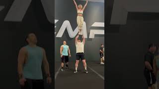 first time front handspring up, lib, partner stunt