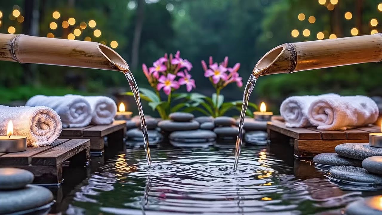 Peaceful Piano with Bamboo Water Sounds 🌿 Insomnia Relief, Anxiety & Depression | Calm Mind Body