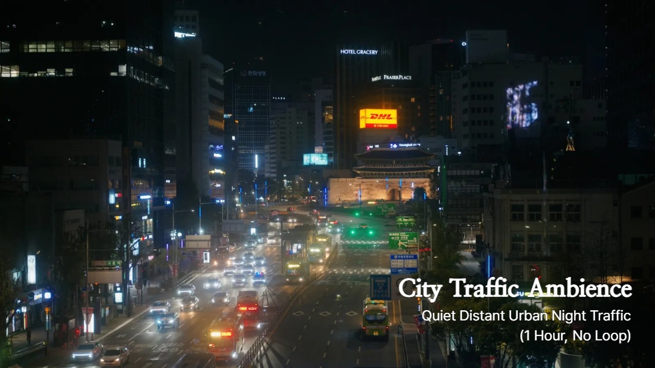City Traffic Ambience | Quiet Distant Urban Night Traffic (1 Hour