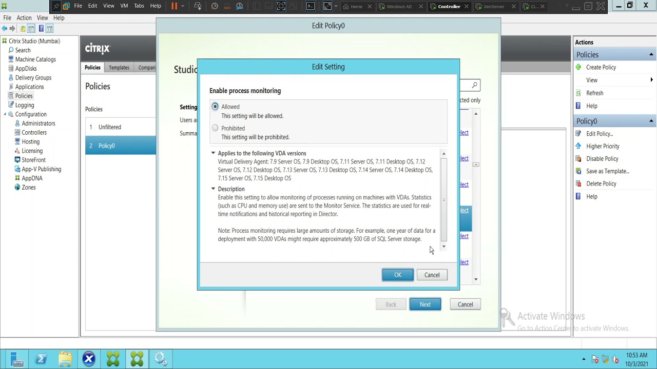 Citrix Director -Enable process monitoring