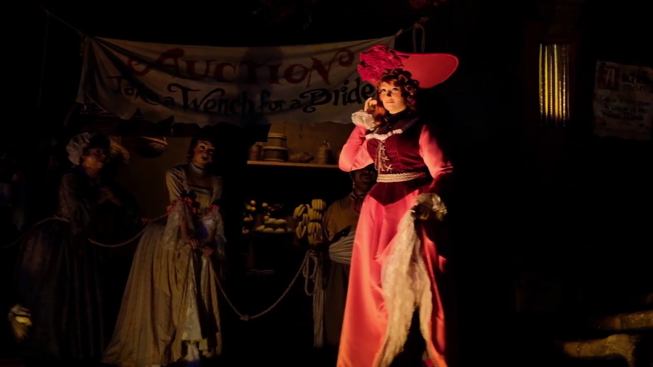 "Bride Auction" scene with Redhead in Pirates of the Caribbean attraction at Walt Disney World