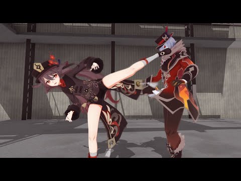 [MMD] Hu Tao & Lumine attack the Fatui base (Genshin Impact) [Motion DL]