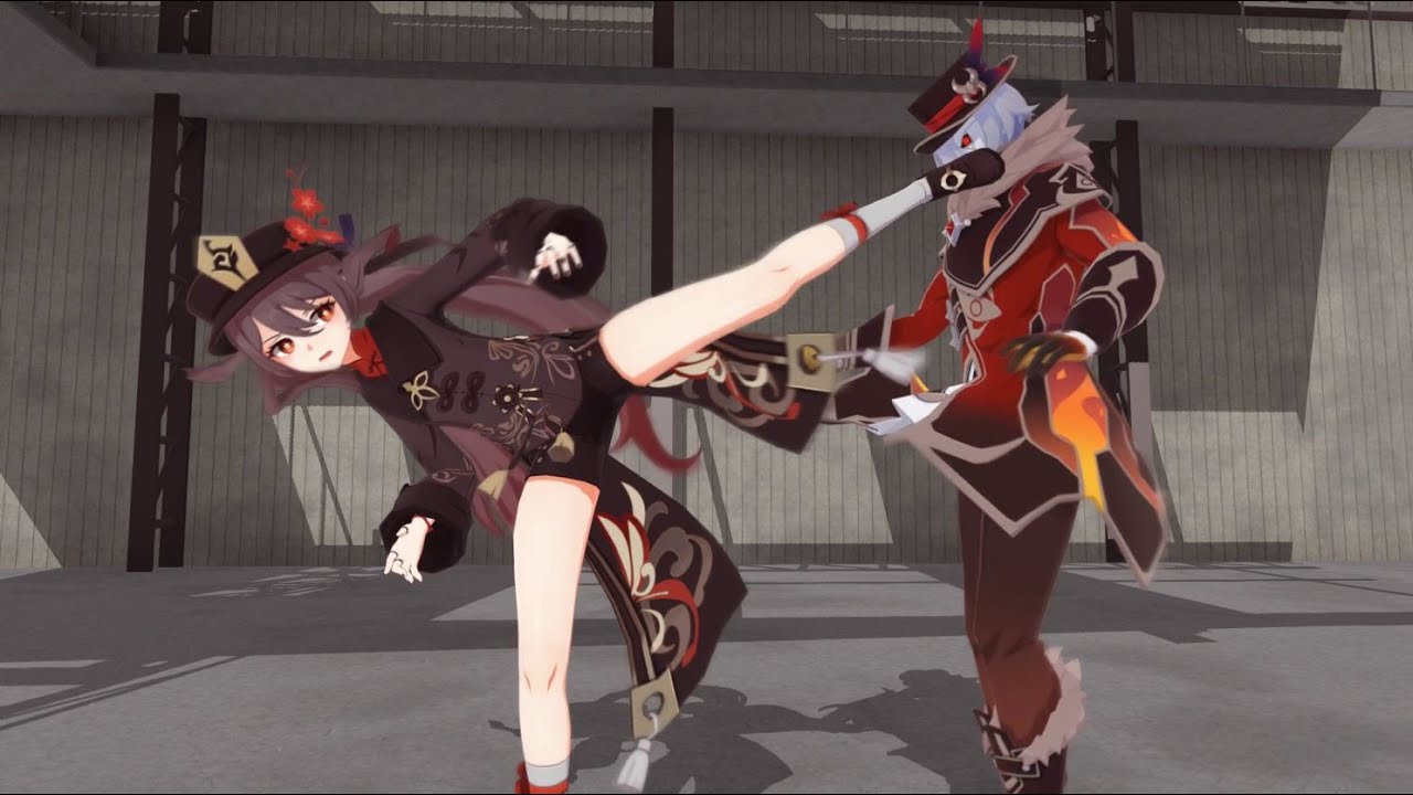 [MMD] Hu Tao & Lumine attack the Fatui base (Genshin Impact) [Motion DL]