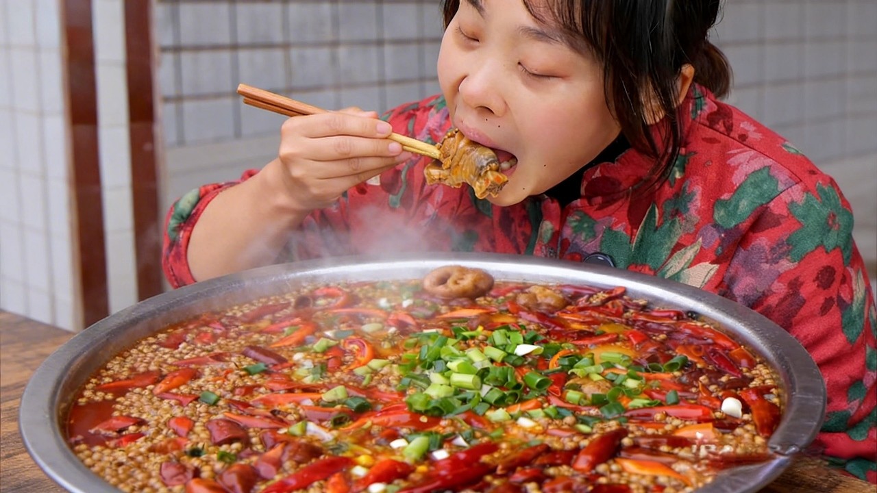 秋妹买只鸡和肥肠烧芋儿，热油葱花一撒，软糯入味好吃到舔手指！