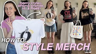 STYLING MERCH INTO CUTE OUTFITS! (harry styles, ariana grande, 1D, & MORE!)