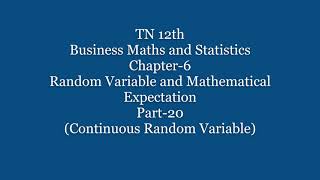 TN 12th BM | Chapter 6 | Random Variable and Mathematical Expectation | Part 20