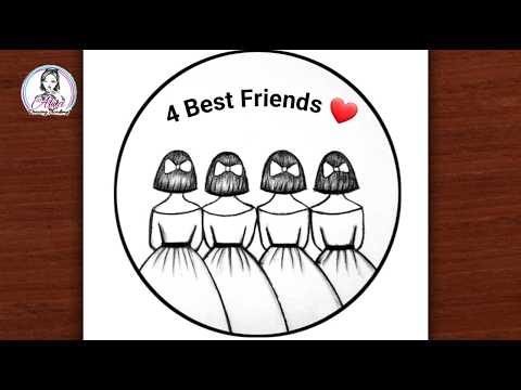 Four Best Friends Drawing Pencil Sketch | Easy BFF Drawing Step by Step
