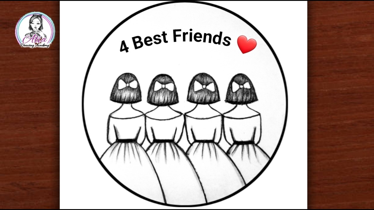 Four Best Friends Drawing Pencil Sketch | Easy BFF Drawing Step by Step ...