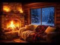 👉 Cozy Cabin Fireplace 🔥 Snow Falling Outside Window | 4 Hour Relaxing Winter Ambience