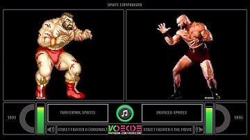 Sprite Comparison of Street Fighter II (Traditional vs Digitized) Side by Side Comparison