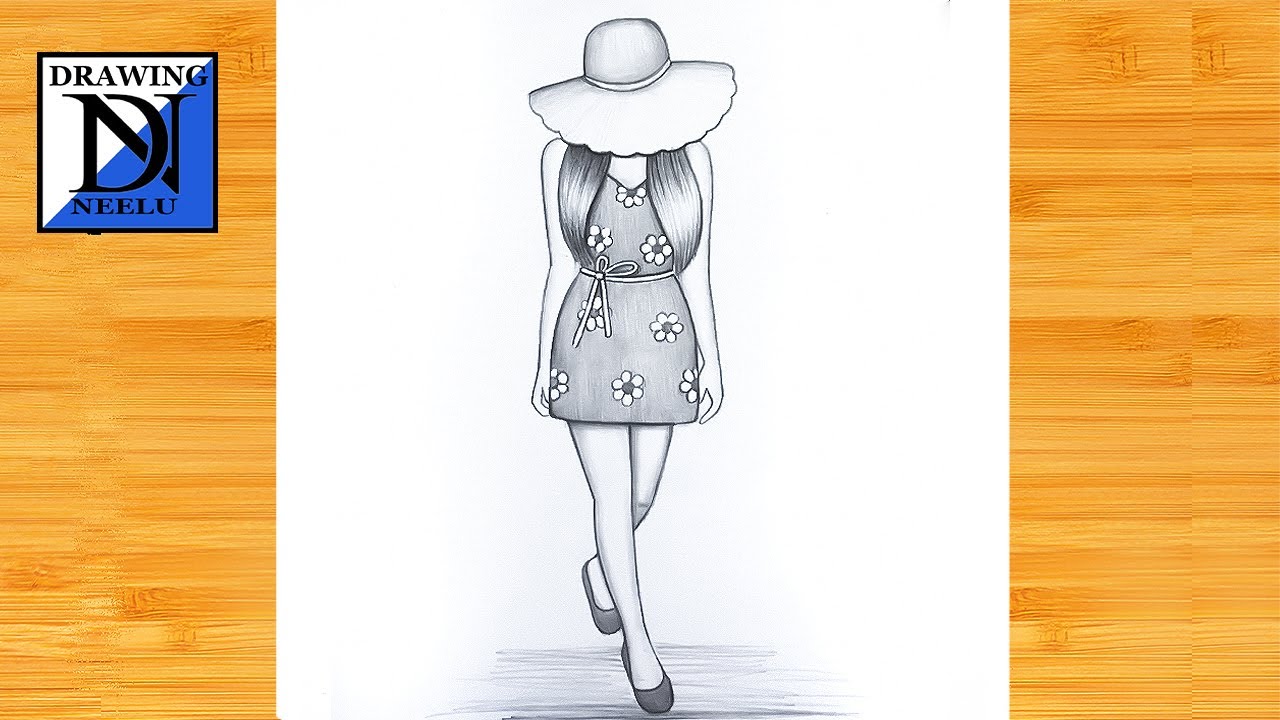 How to draw a Girl wearing big hat Drawing easy Pencil sketch for