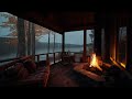 Cozy Rain Ambience on Porch with Crackling Fire help to Relax, Stress Relief and Rest