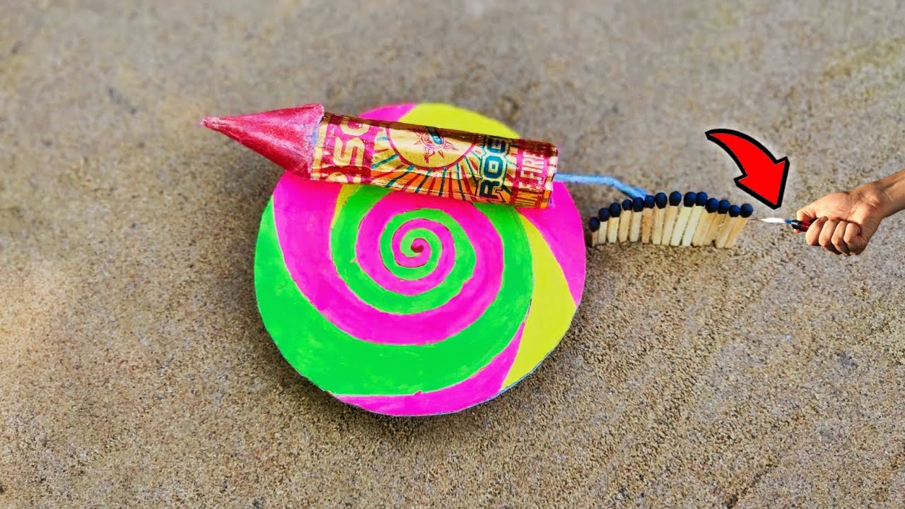 Matchstick chain reaction with fireworks Firecracker testing new