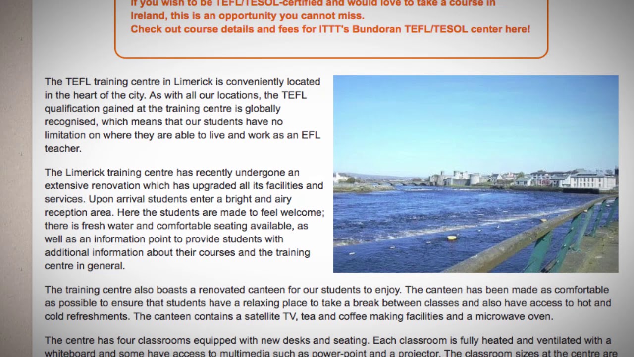 Welcome to Our TEFL / TESOL School in Limerick, Ireland | Teach & Live ...