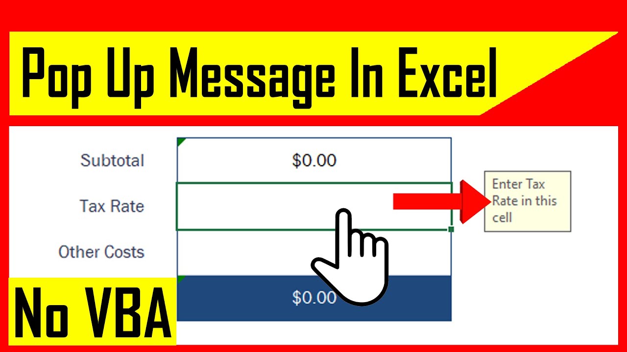 How To Create A Pop Up Message In Excel Youtube