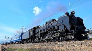 〔4K UHD///sp〕JR東日本・両毛線：伊勢崎～国定駅間、SL"C61 20"+12系4B+EF64 1001/SL試運転、走行シーン。《試9491レ》