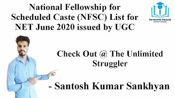 National Fellowship for Scheduled Caste NFSC List NET June 2020 issued by UGC|Santosh Kumar Sankhyan