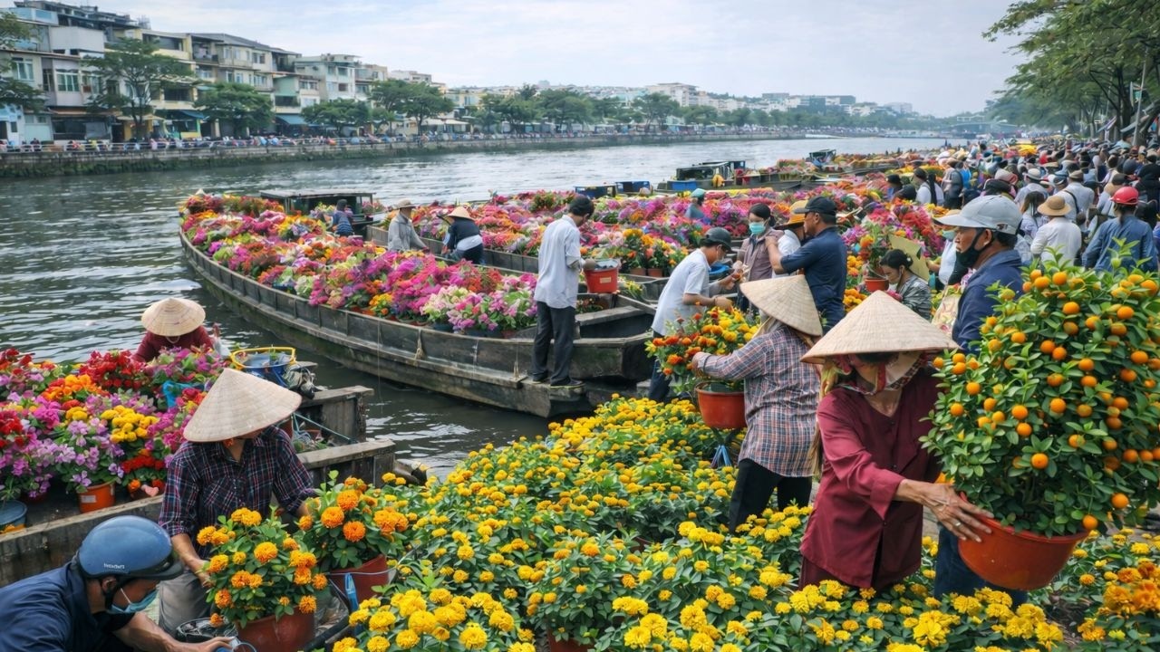 Bến Bình Đông “nóng rực” vì cuộc đua hoa Tết Sài Gòn chưa từng thấy